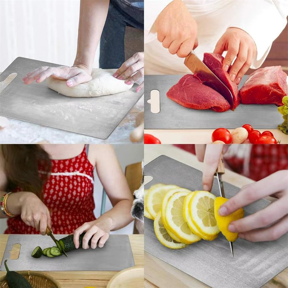 Titanium Cutting Boards for Kitchen Stainless Board 304 Steel Thickened Double Sided Food Grade Portable Fruit Meat Chopping