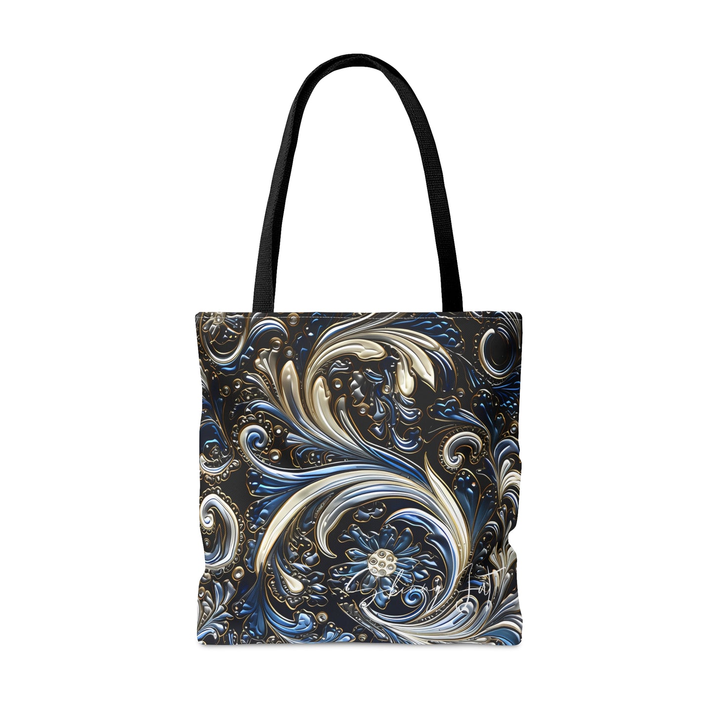 Artistic tote bag blue silver regal paisley inspired Watercolour design abstract art tote bag creative fashion gift for teen artist fashion