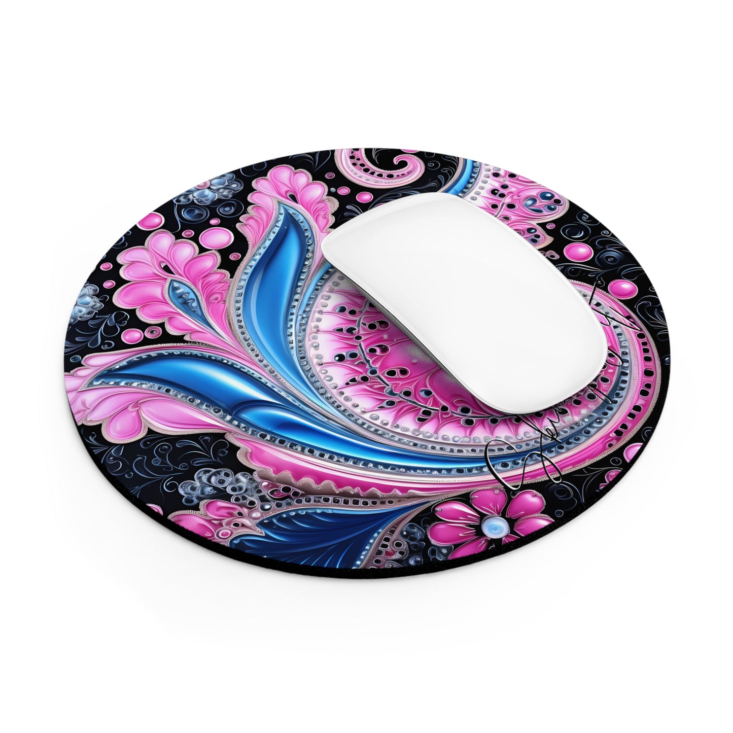 Mouse pad with Ai graphic printed image on circle style gift of Cosmic Creations AI-Infused Circle Mouse Pad gift Captivating Graphic Print