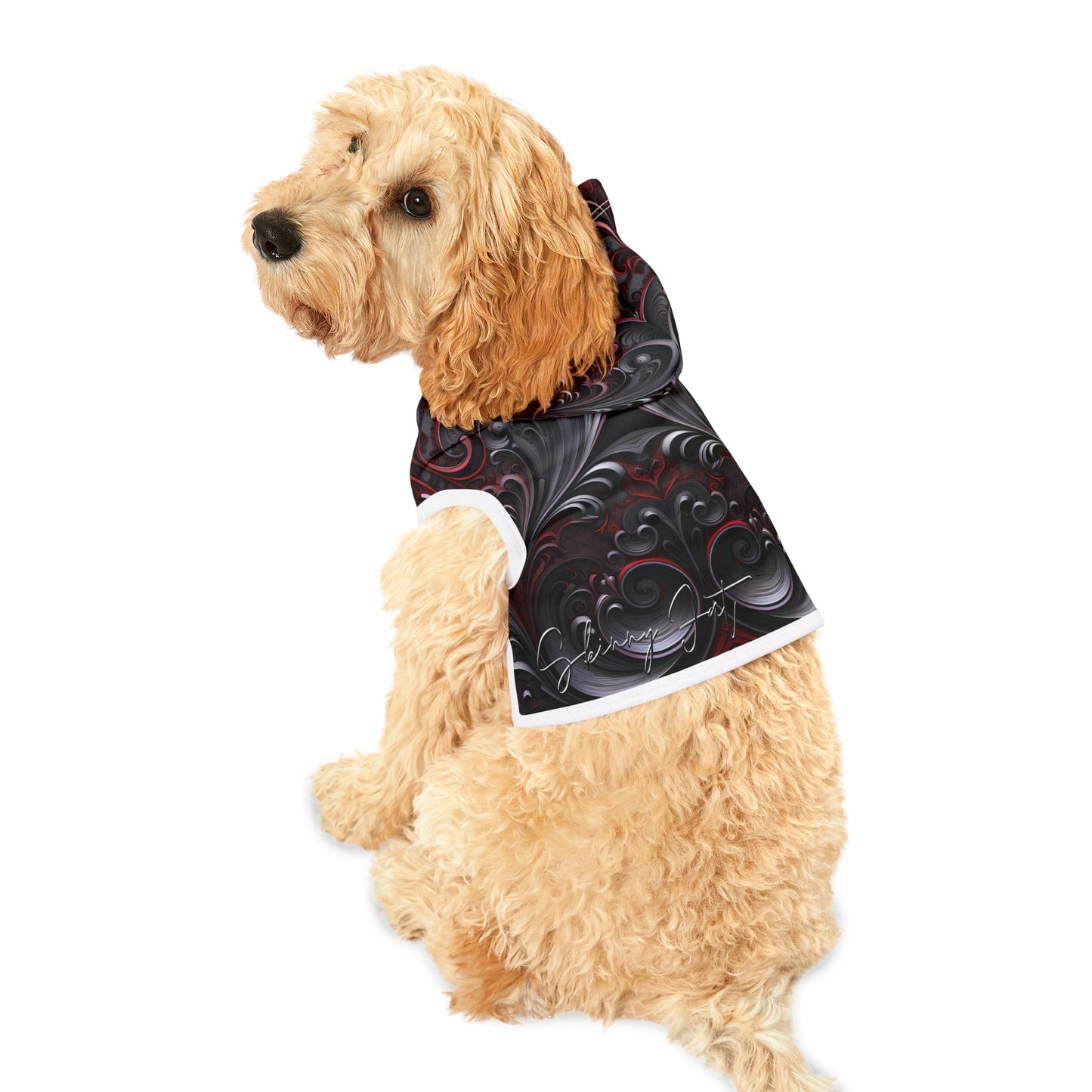 Pet hoodies printed with Ai graphics, polyester made light weight, cozy breathable pet apparel, stylish pet clothing, small pet grooming