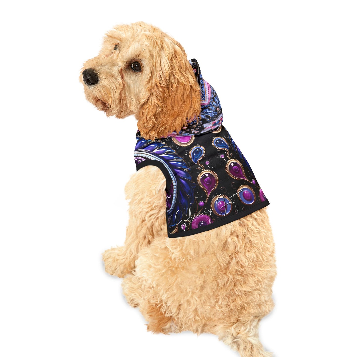 Pet hoodies printed with Ai graphics, polyester made light weight, cozy breathable pet apparel, stylish pet clothing, small pet grooming