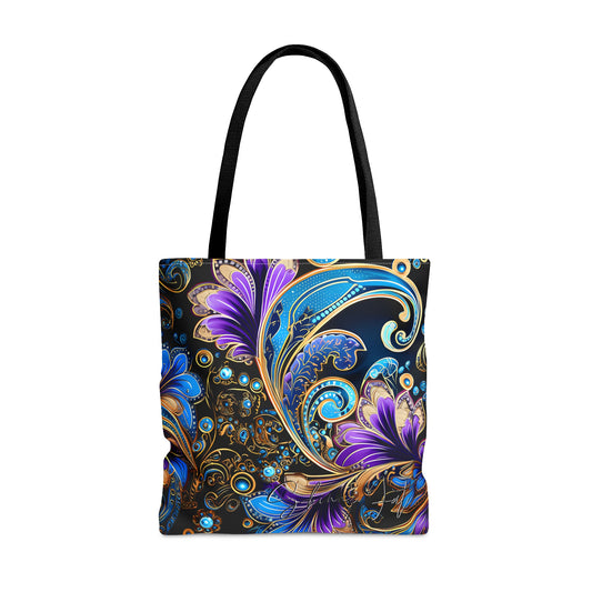 Artistic tote bag purple blue regal paisley inspired Watercolour design abstract art tote bag creative fashion gift for teen artist fashion