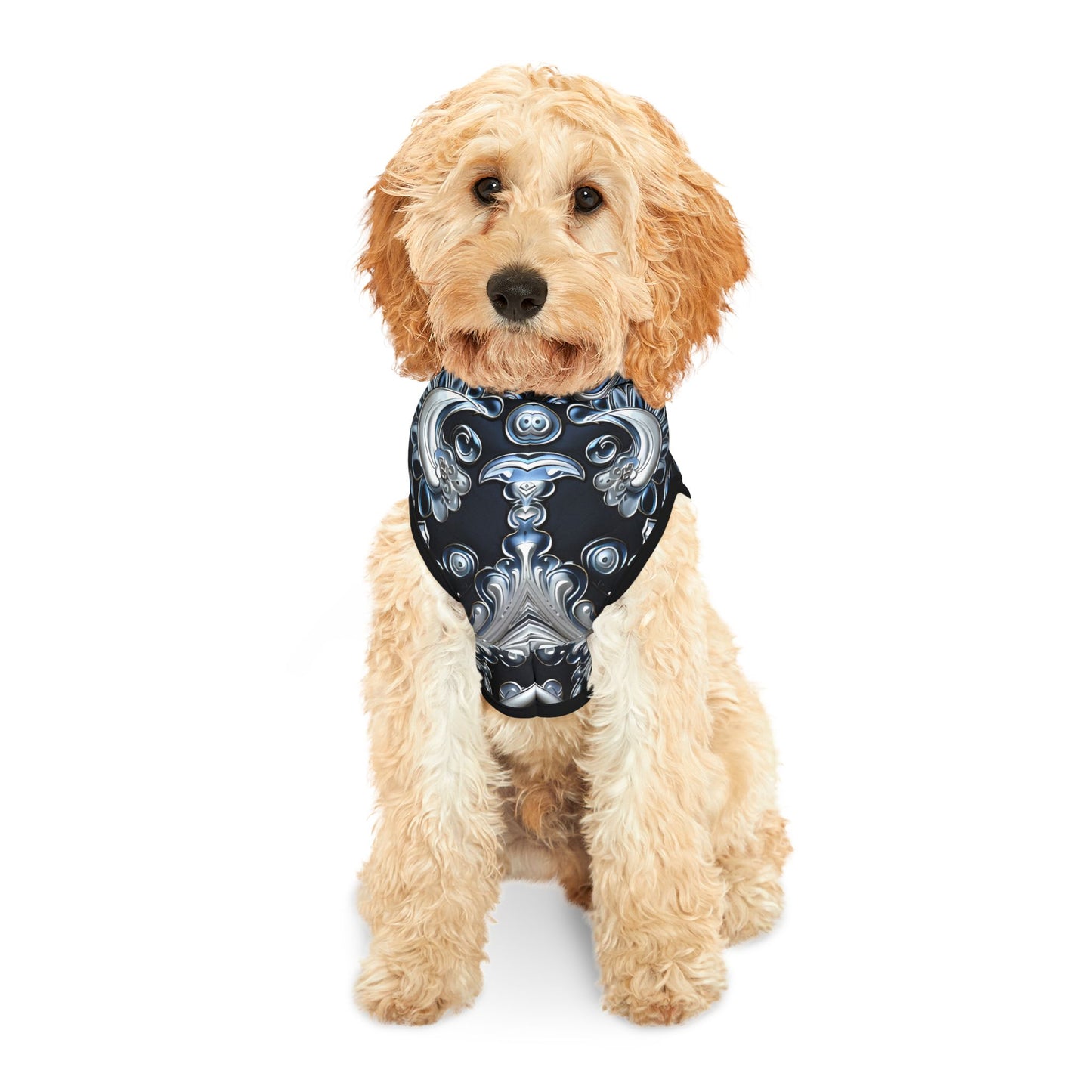 Pet hoodies printed with Ai graphics, polyester made light weight, cozy breathable pet apparel, stylish pet clothing, small pet grooming