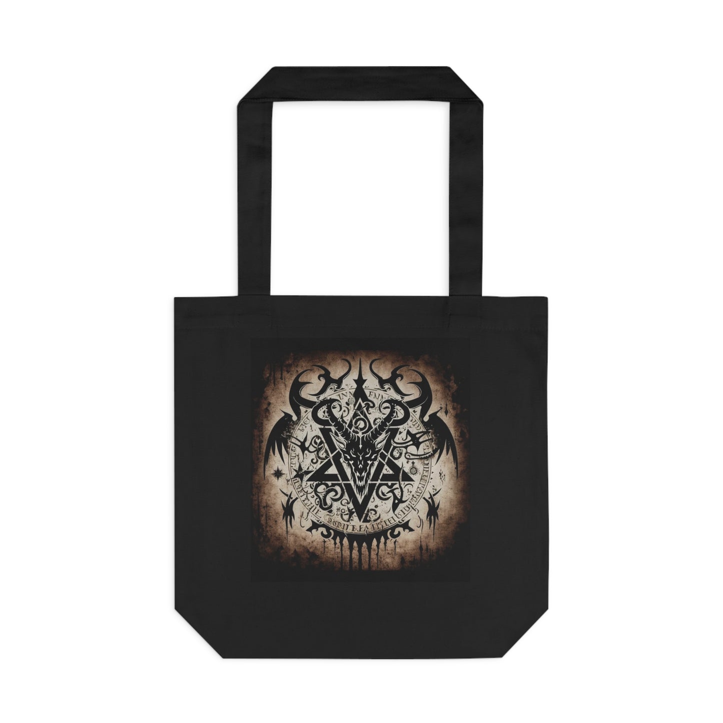 tote bag with gothic, dark art, macabre, satan, skinny fat, horror, skulls, death, mysterious, dark fashion, black clothing