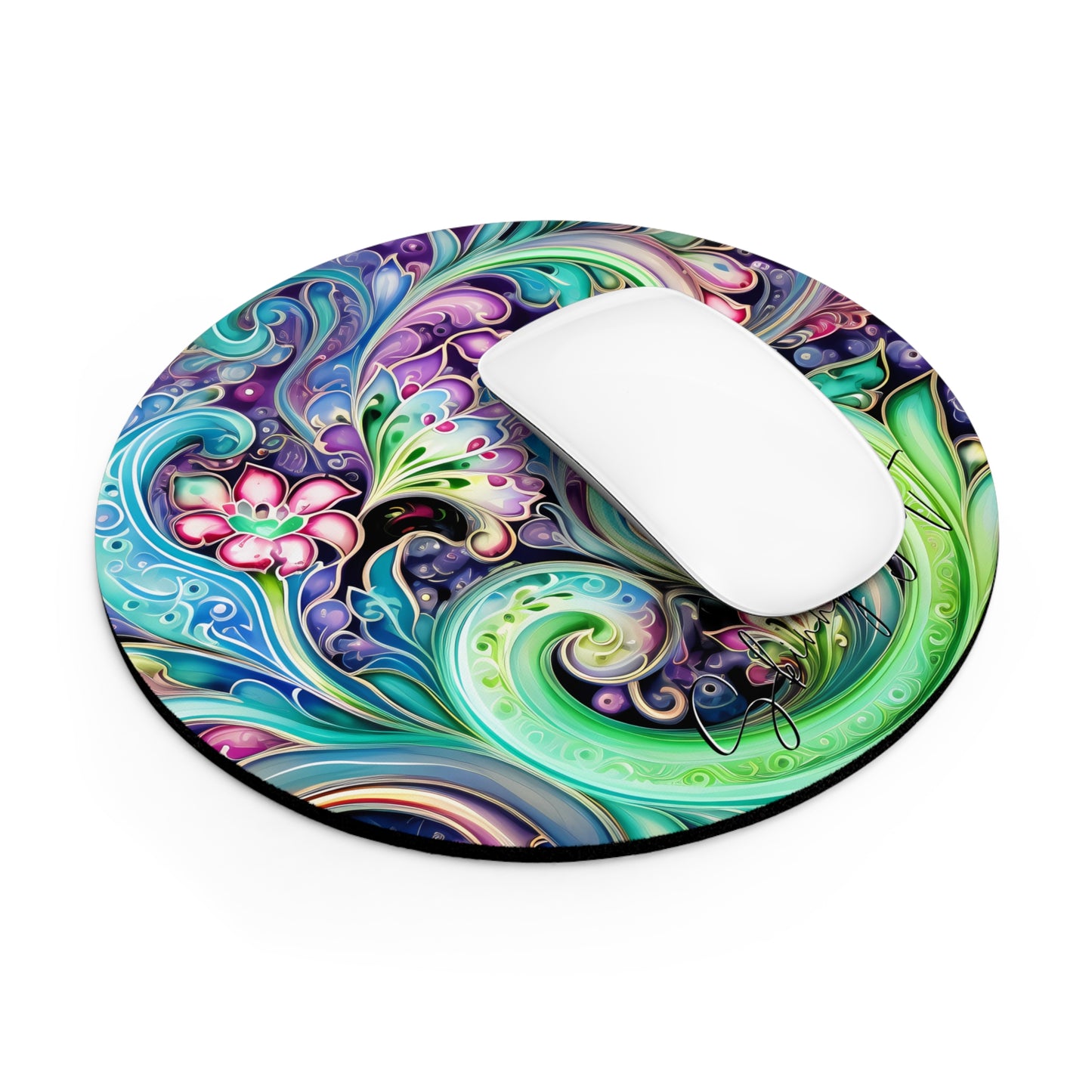 Mouse pad with Ai graphic printed image on circle style gift of Cosmic Creations AI-Infused Circle Mouse Pad gift Captivating Graphic Print