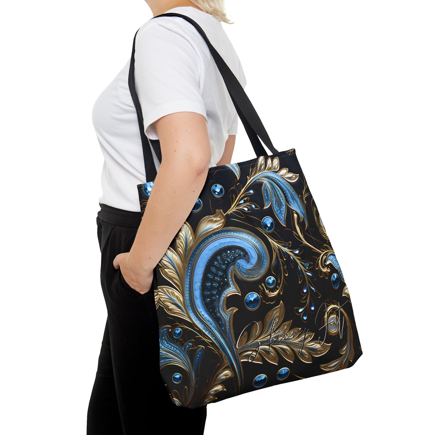 tote bag with a artistic  blue regal paisley inspired Watercolour design abstract art tote bag creative fashion gift for teen artist fashion