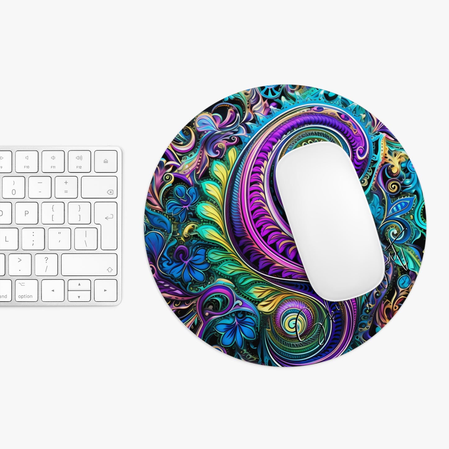 Mouse pad with Ai graphic printed image on circle style gift of Cosmic Creations AI-Infused Circle Mouse Pad gift Captivating Graphic Print