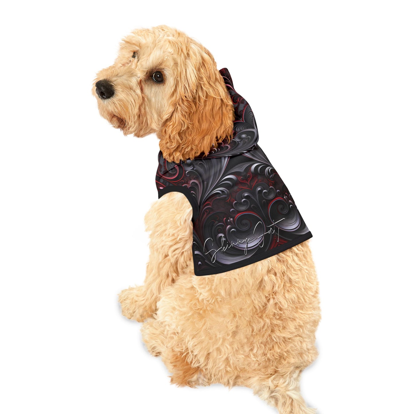 Pet hoodies printed with Ai graphics, polyester made light weight, cozy breathable pet apparel, stylish pet clothing, small pet grooming