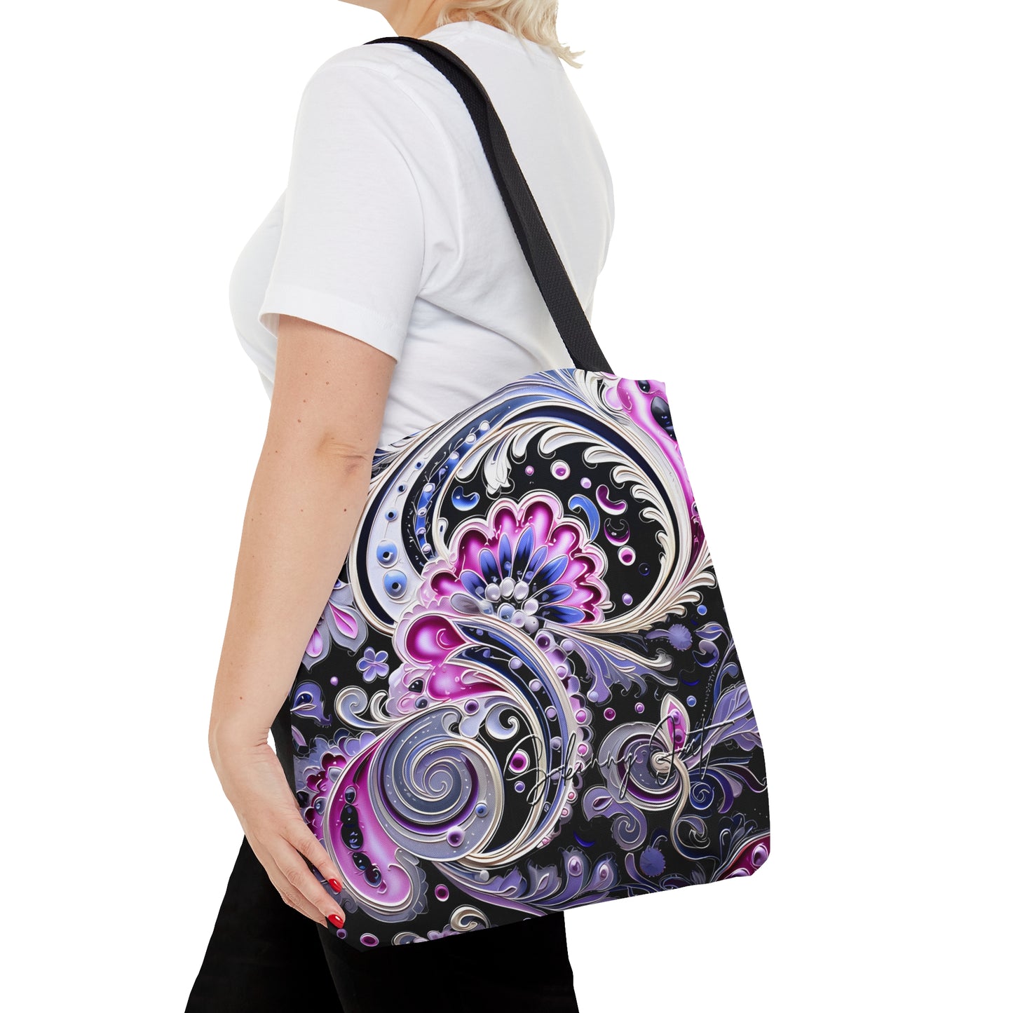 shoppers tote bag pink blue regal paisley inspired Watercolour design abstract art tote bag creative fashion gift for teen artist fashion