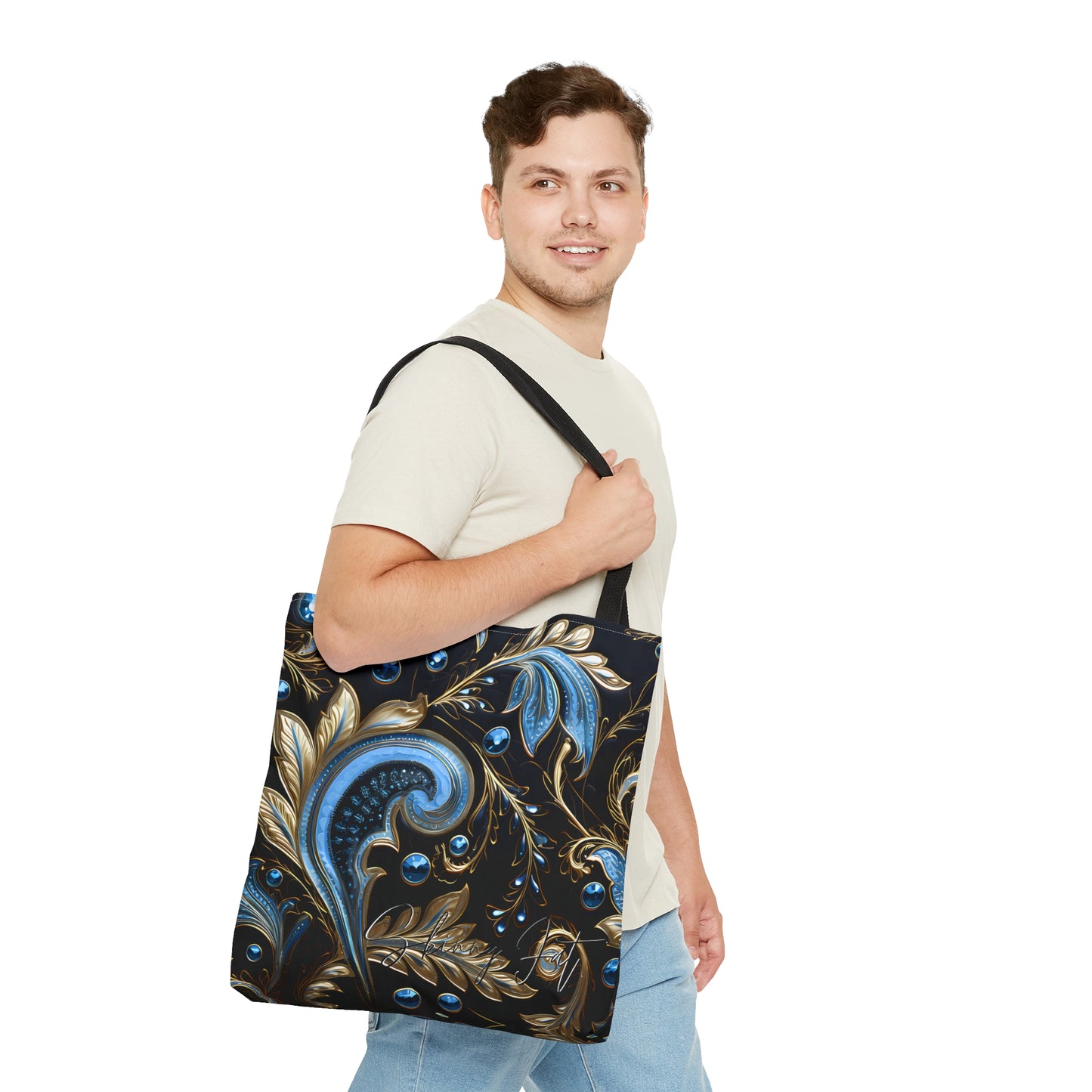 tote bag with a artistic  blue regal paisley inspired Watercolour design abstract art tote bag creative fashion gift for teen artist fashion