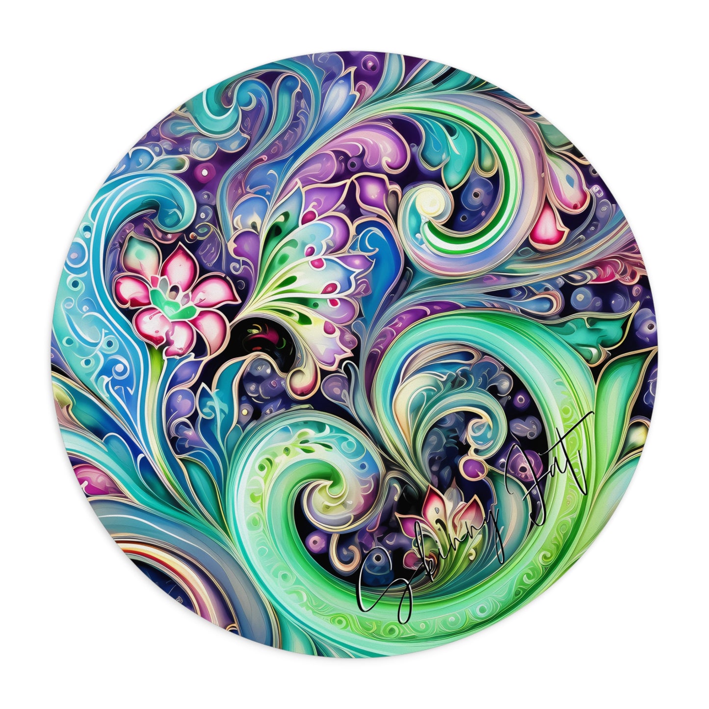 Mouse pad with Ai graphic printed image on circle style gift of Cosmic Creations AI-Infused Circle Mouse Pad gift Captivating Graphic Print