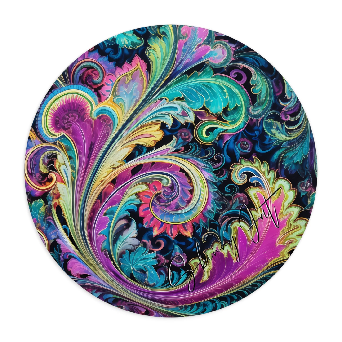 Mouse pad with Ai graphic printed image on circle style gift of Cosmic Creations AI-Infused Circle Mouse Pad gift Captivating Graphic Print