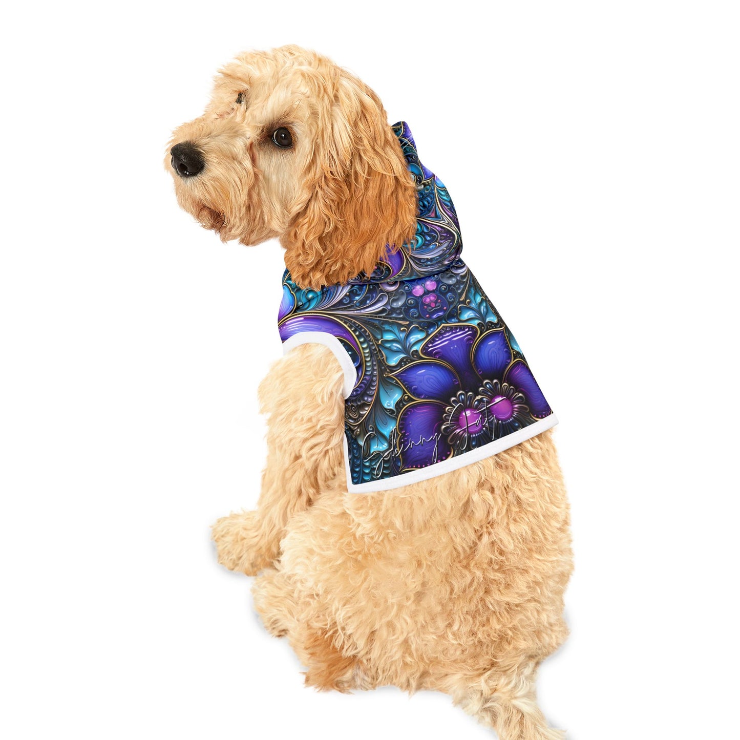 Pet hoodies printed with Ai graphics, polyester made light weight, cozy breathable pet apparel, stylish pet clothing, small pet grooming