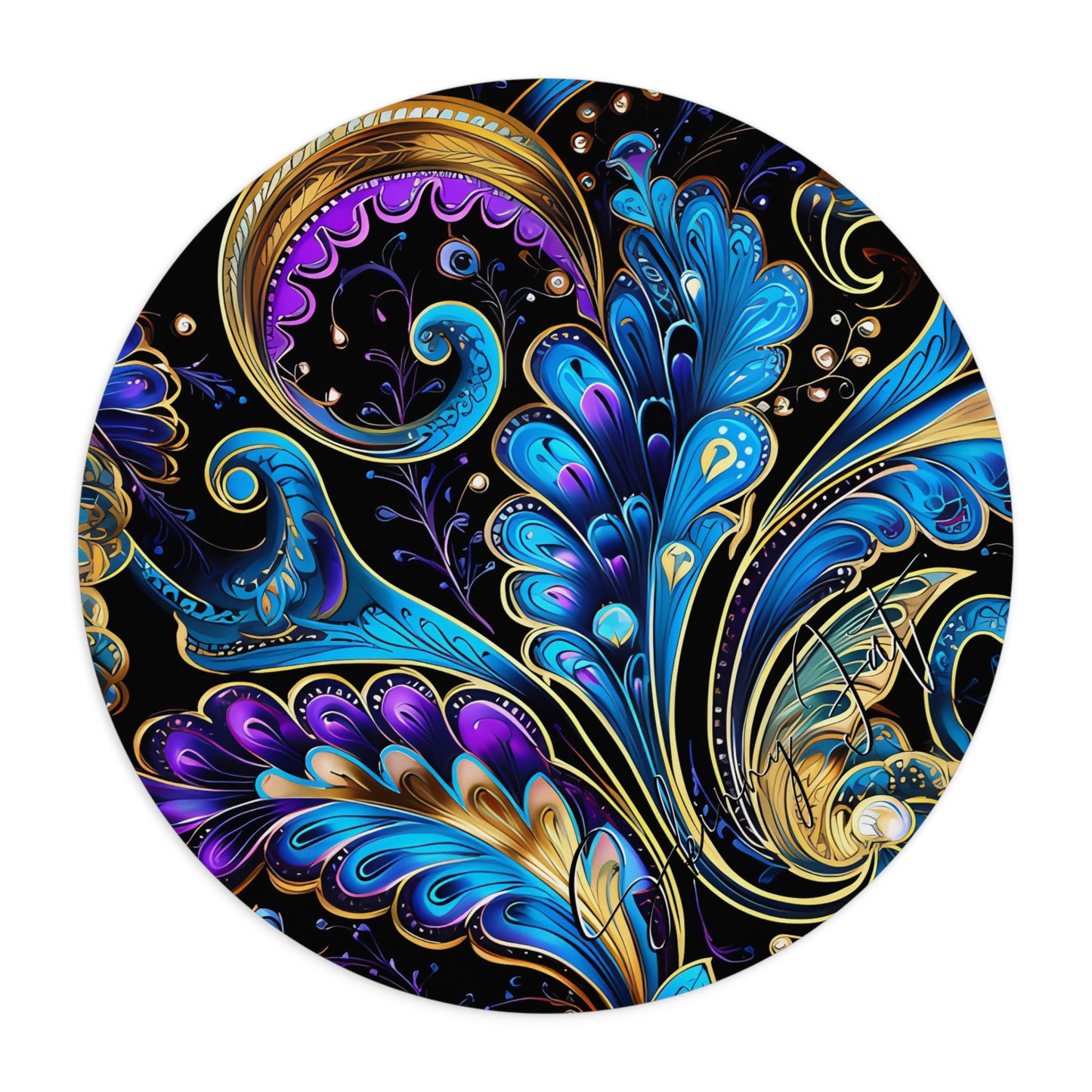 Mouse pad with Ai graphic printed image on circle style gift of Cosmic Creations AI-Infused Circle Mouse Pad gift Captivating Graphic Print