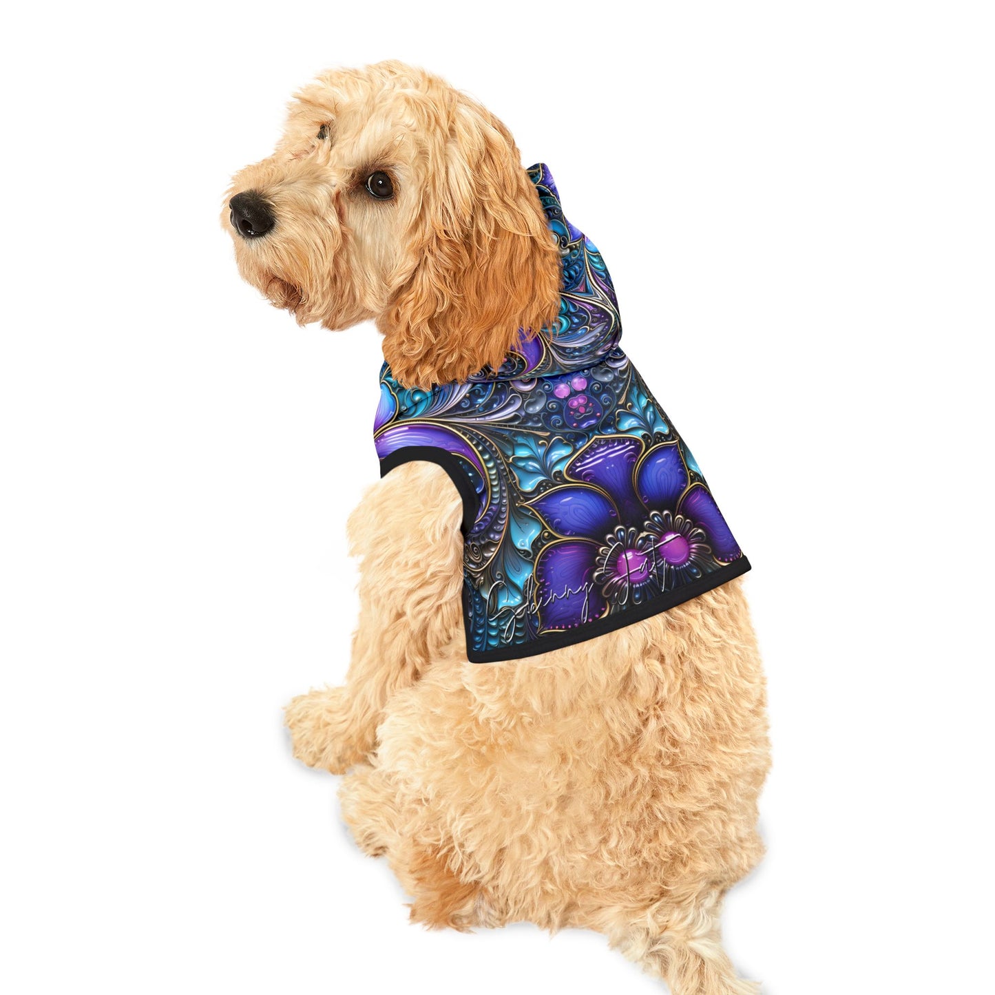 Pet hoodies printed with Ai graphics, polyester made light weight, cozy breathable pet apparel, stylish pet clothing, small pet grooming