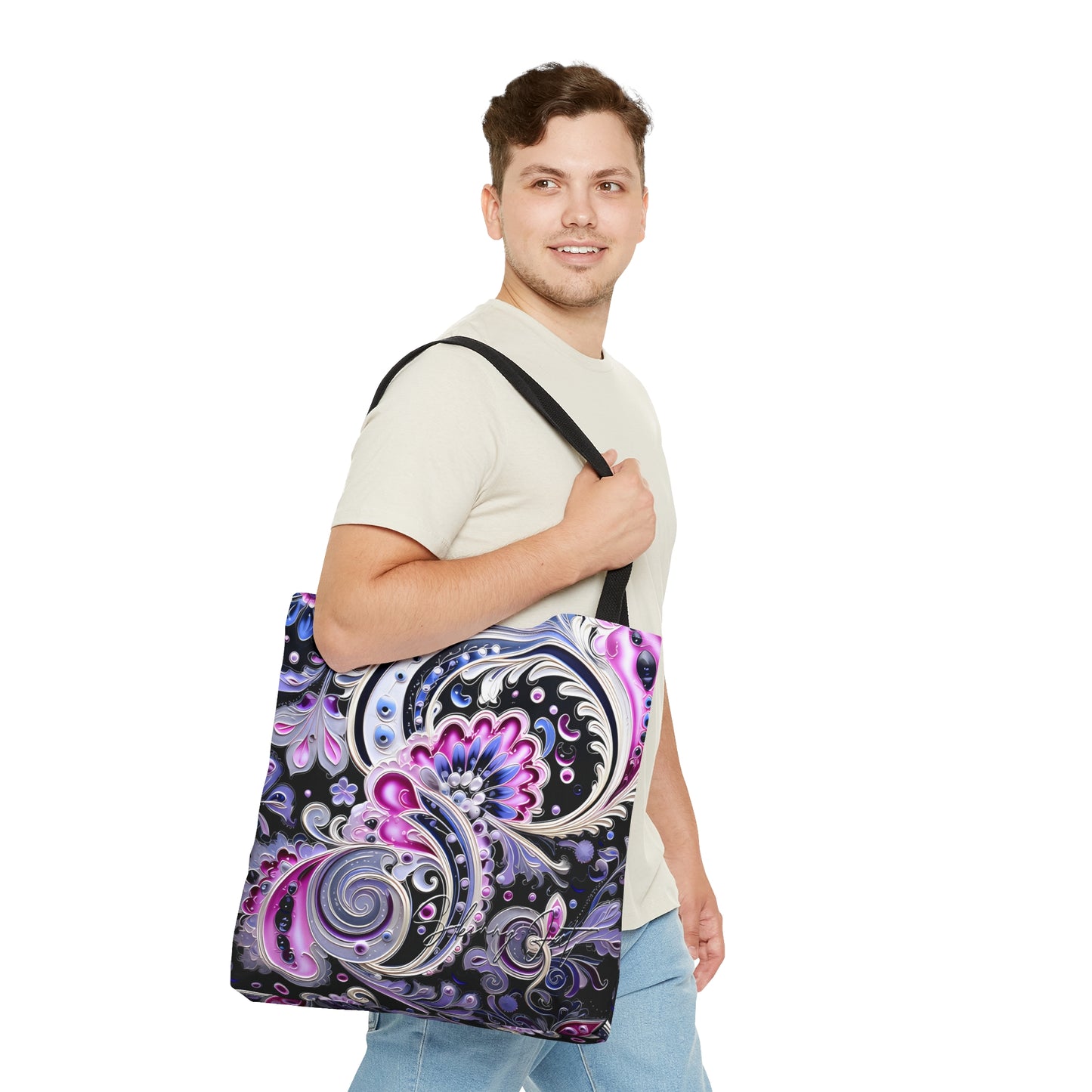 shoppers tote bag pink blue regal paisley inspired Watercolour design abstract art tote bag creative fashion gift for teen artist fashion