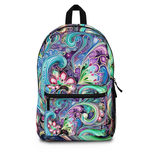 Student backpack bag paisley inspired Watercolour inspired design abstract art shoulder bag art tote creative fashion artist fashion makeup