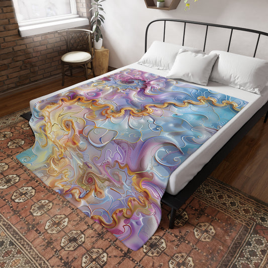 Dreamy Pastel Plush Fleece Blanket – Cozy Abstract Art Throw for Home Decor