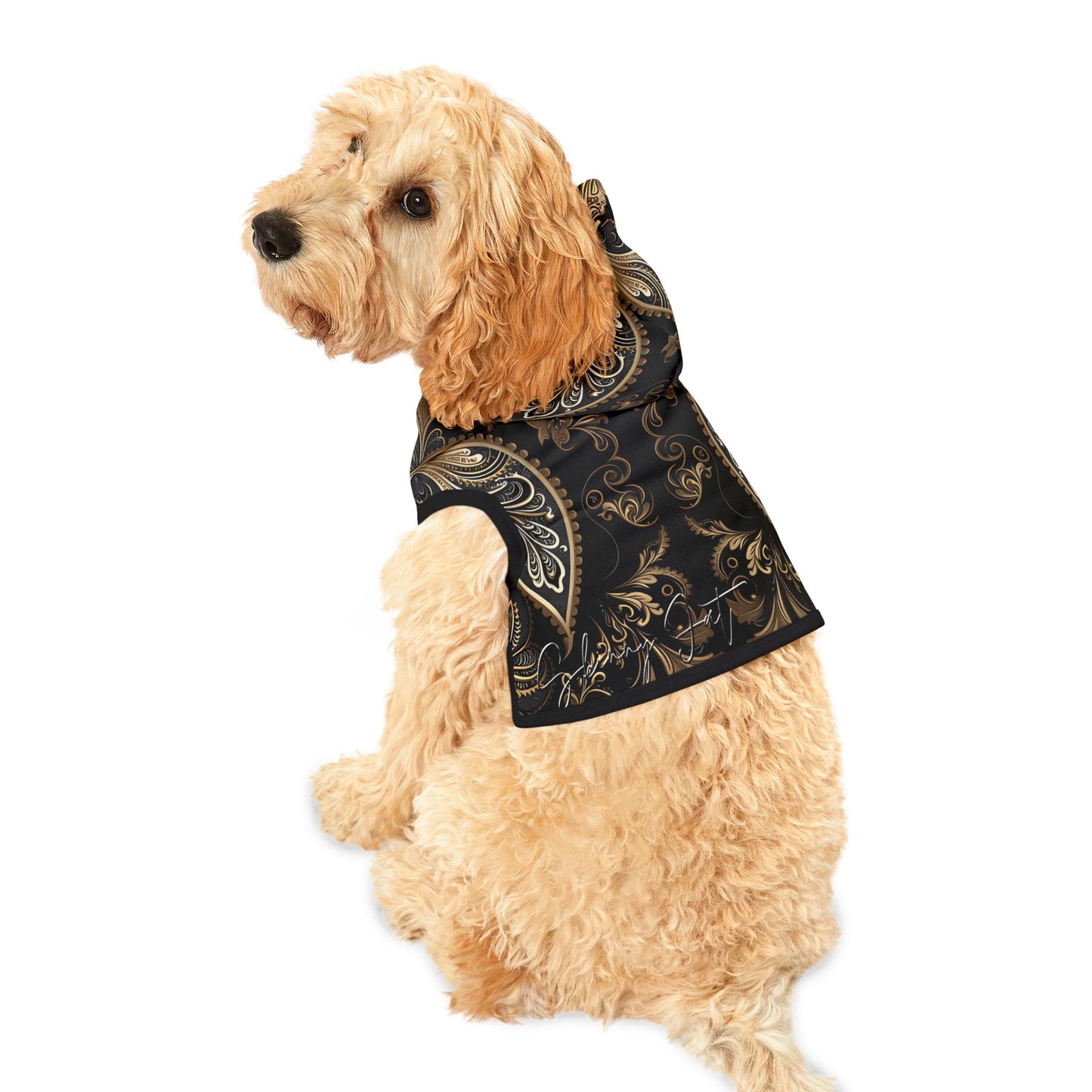 Pet hoodies printed with Ai graphics, polyester made light weight, cozy breathable pet apparel, stylish pet clothing, small pet grooming