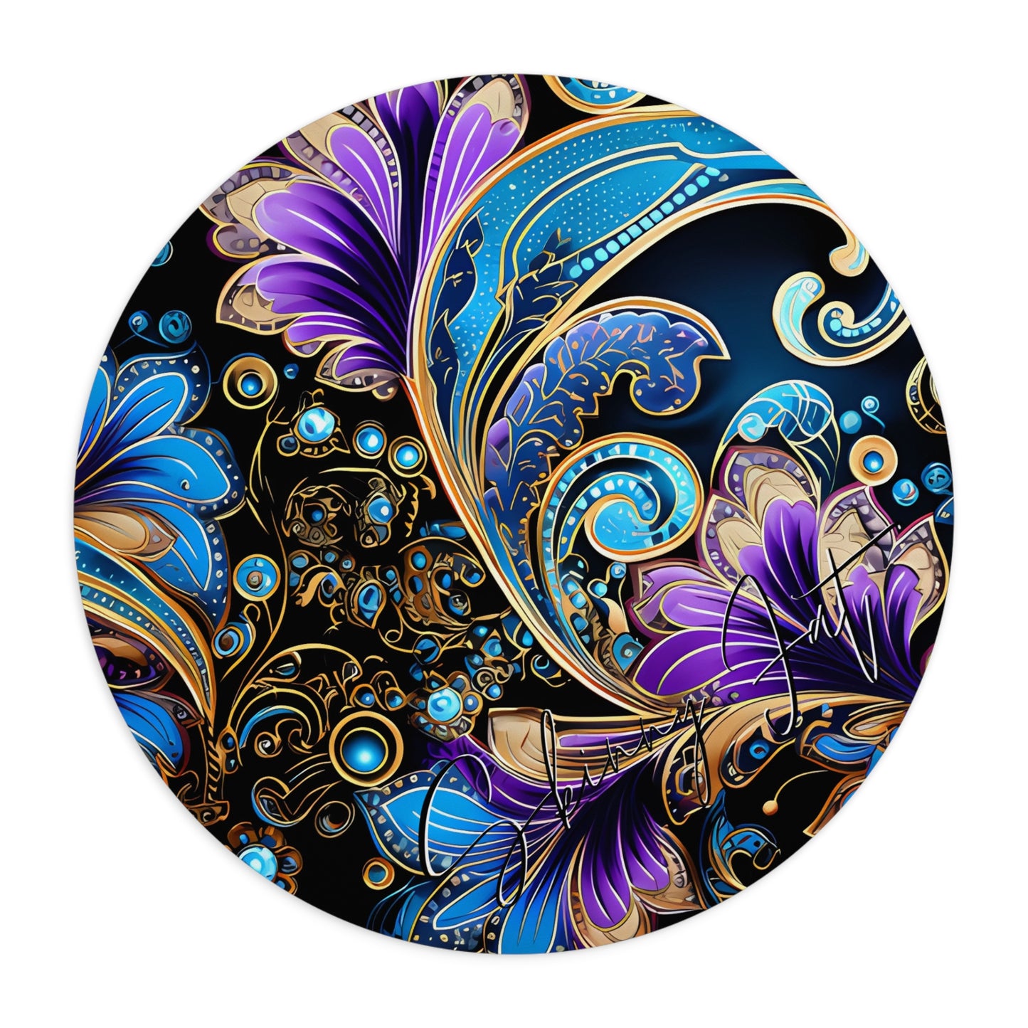 Mouse pad with Ai graphic printed image on circle style gift of Cosmic Creations AI-Infused Circle Mouse Pad gift Captivating Graphic Print