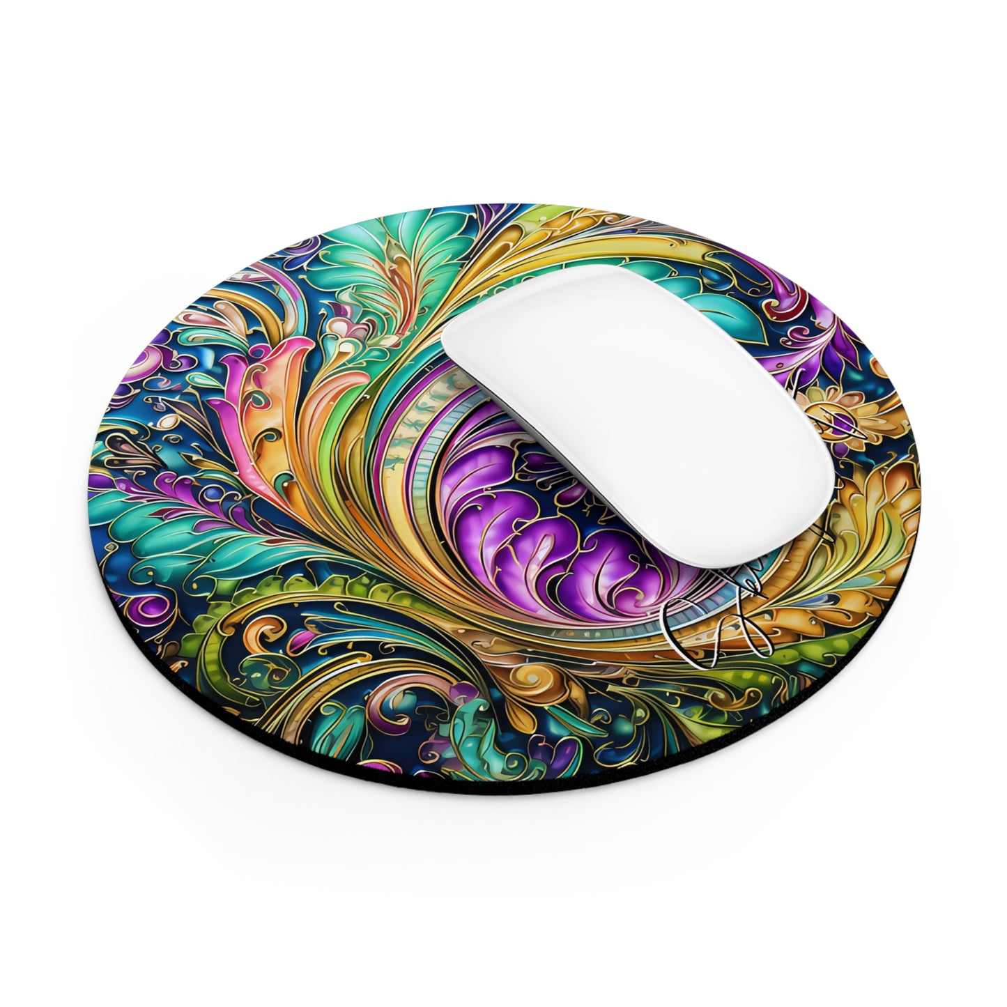 Mouse pad with Ai graphic printed image on circle style gift of Cosmic Creations AI-Infused Circle Mouse Pad gift Captivating Graphic Print