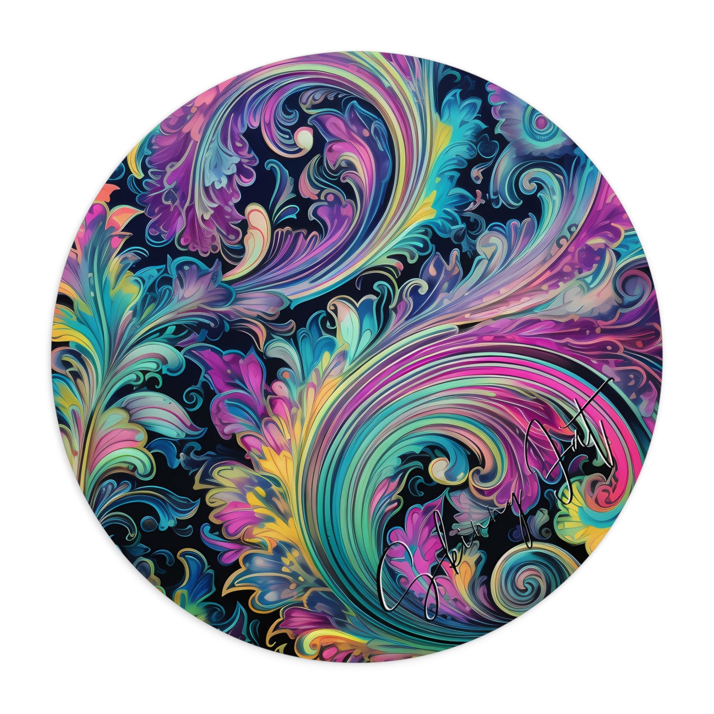 Mouse pad with Ai graphic printed image on circle style gift of Cosmic Creations AI-Infused Circle Mouse Pad gift Captivating Graphic Print