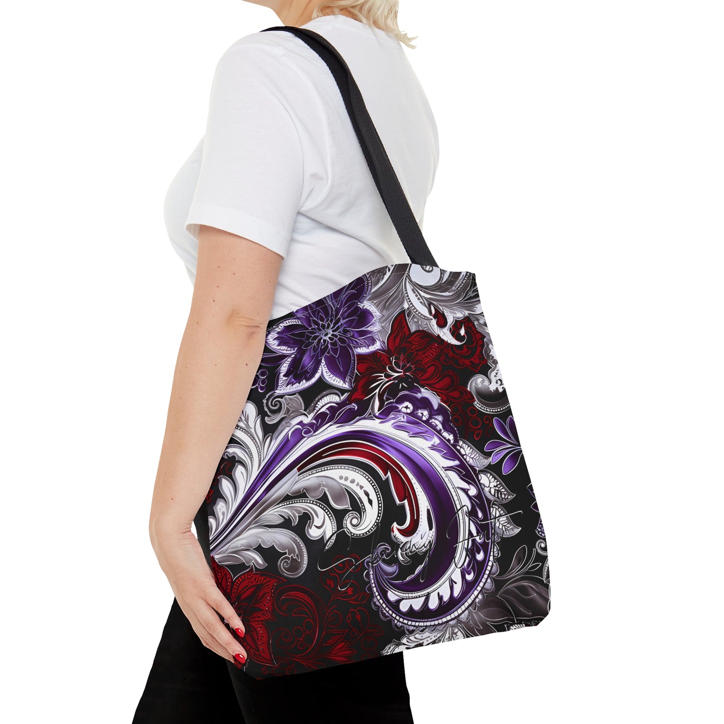 shoppers tote bag purple red regal paisley inspired Watercolour design abstract art tote bag creative fashion gift for teen artist fashion