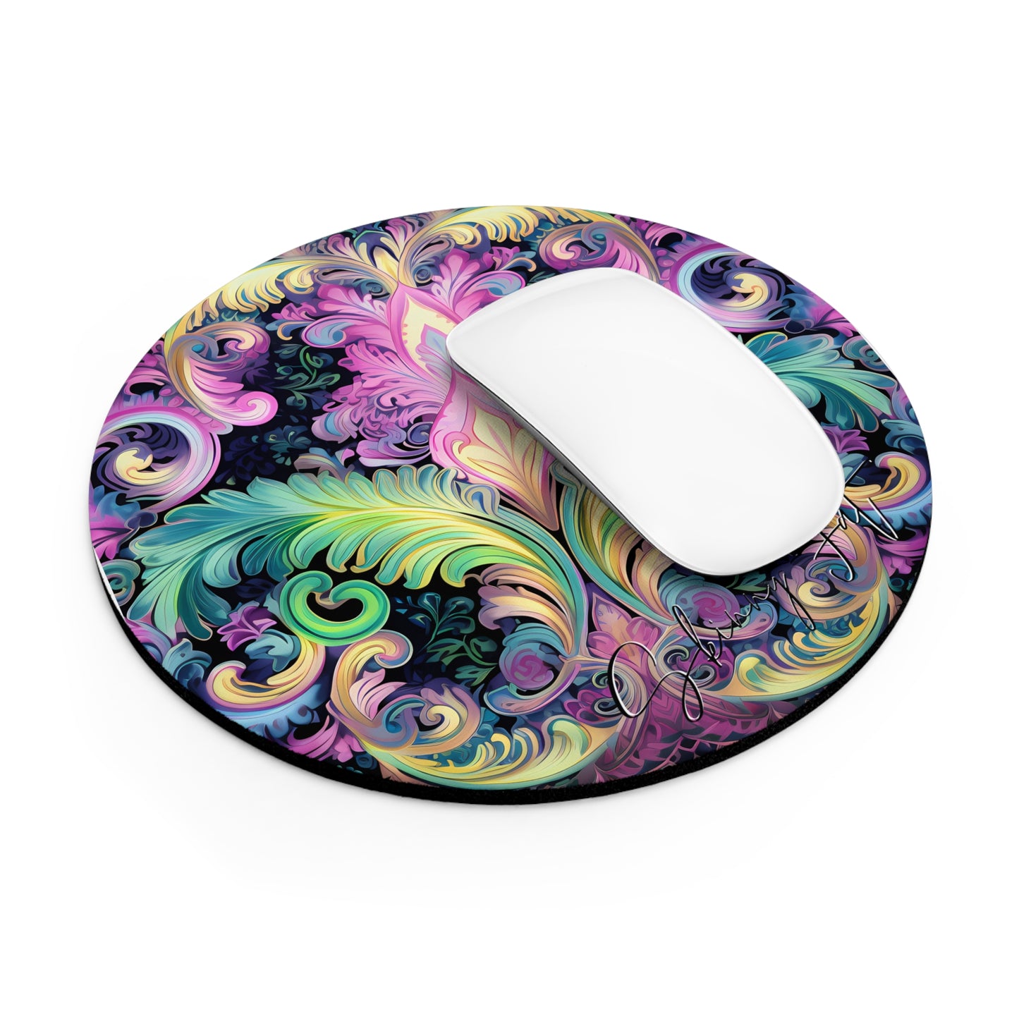 Mouse pad with Ai graphic printed image on circle style gift of Cosmic Creations AI-Infused Circle Mouse Pad gift Captivating Graphic Print