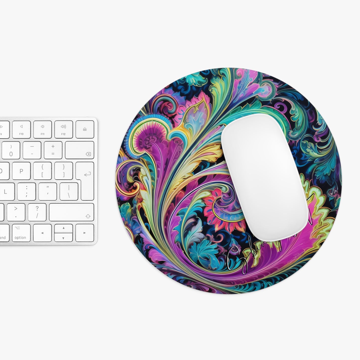 Mouse pad with Ai graphic printed image on circle style gift of Cosmic Creations AI-Infused Circle Mouse Pad gift Captivating Graphic Print