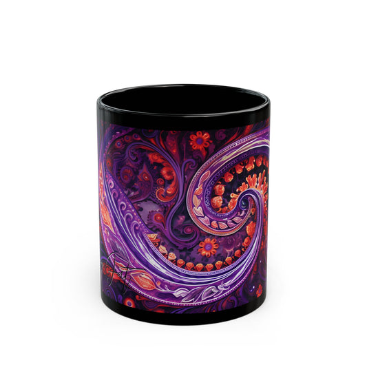 Coffee mug Paisley print ceramic Hot beverage casual soup cup keep the caffeine life alive with a morning drink of coffee regal style Black