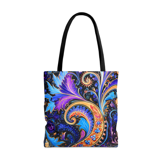 Artistic tote bag purple blue regal paisley inspired Watercolour design abstract art tote bag creative fashion gift for teen artist fashion