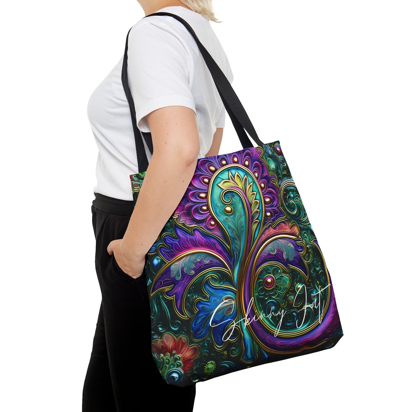 Artistic tote bag purple green paisley inspired Watercolour design abstract art tote bag painting tote creative fashion teen artist fashion