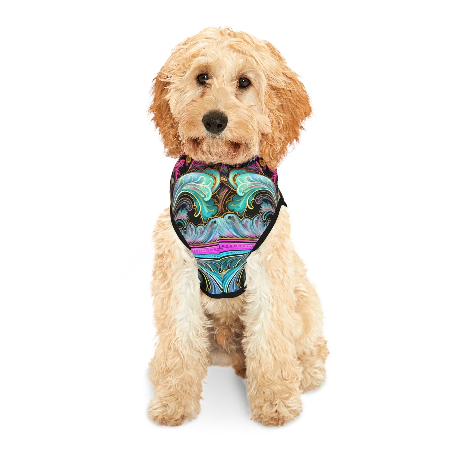 Pet hoodies printed with Ai graphics, polyester made light weight, cozy breathable pet apparel, stylish pet clothing, small pet grooming