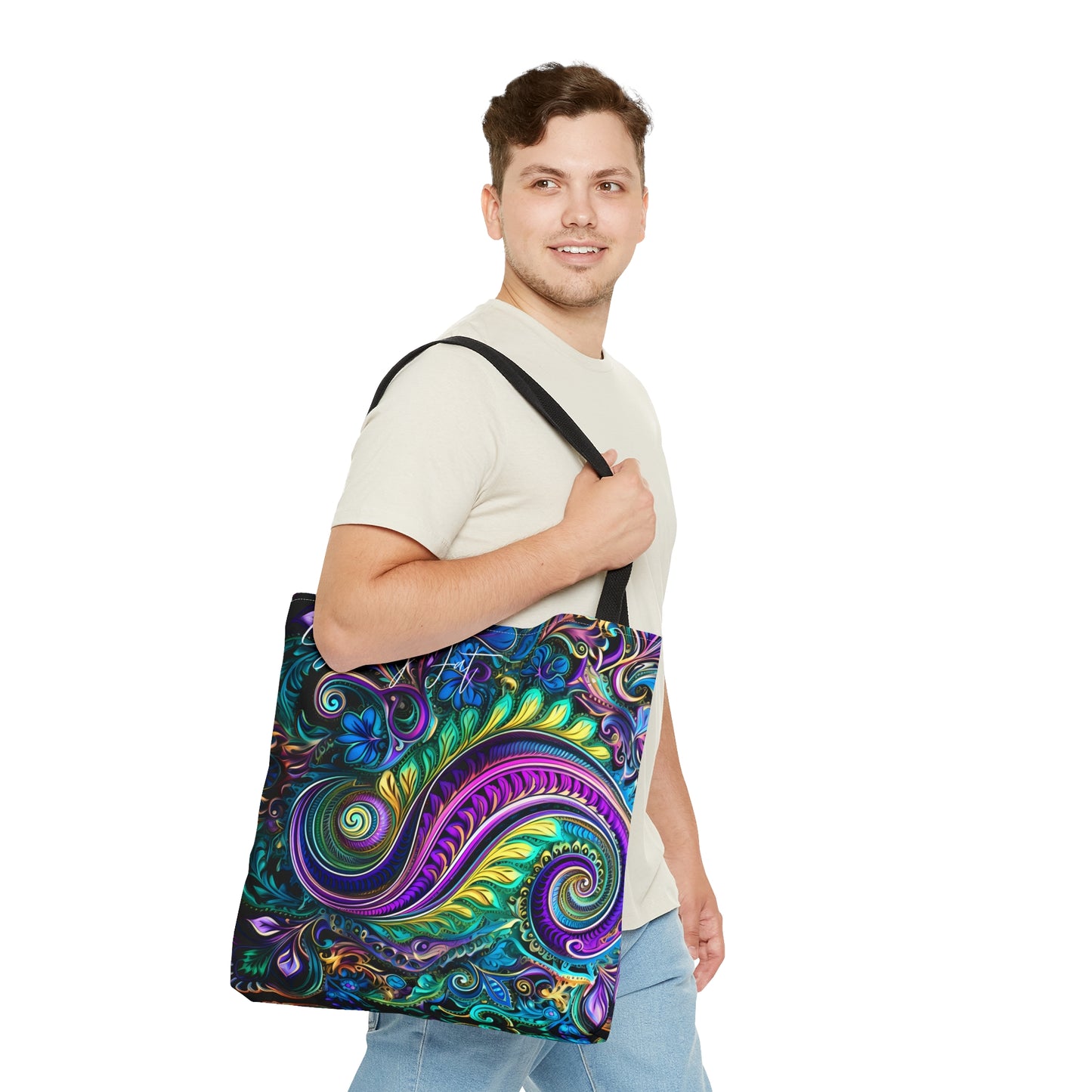 Artistic tote bag purple green regal paisley inspired Watercolour design abstract art tote bag creative fashion gift for teen artist fashion