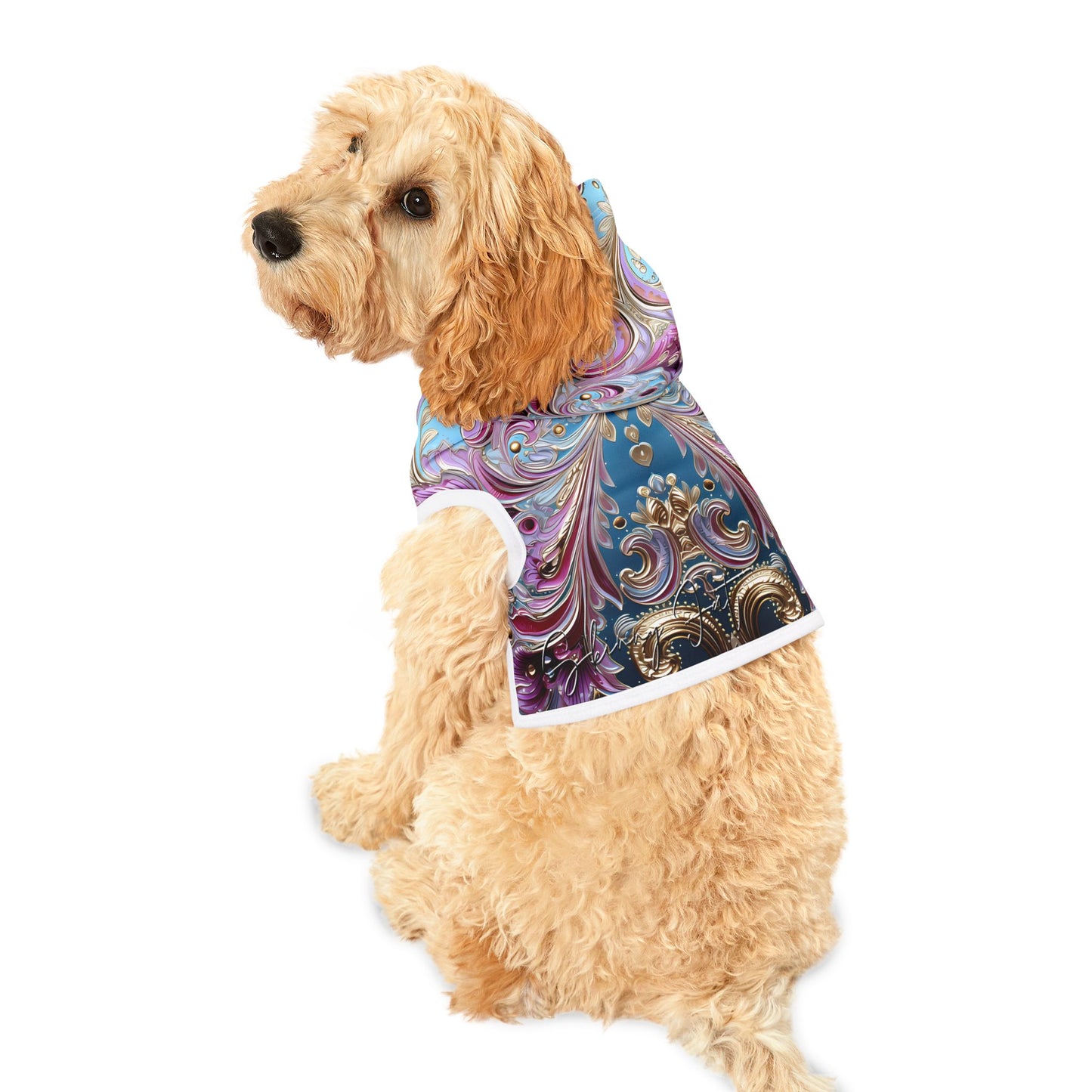 Pet hoodies printed with Ai graphics, polyester made light weight, cozy breathable pet apparel, stylish pet clothing, small pet grooming