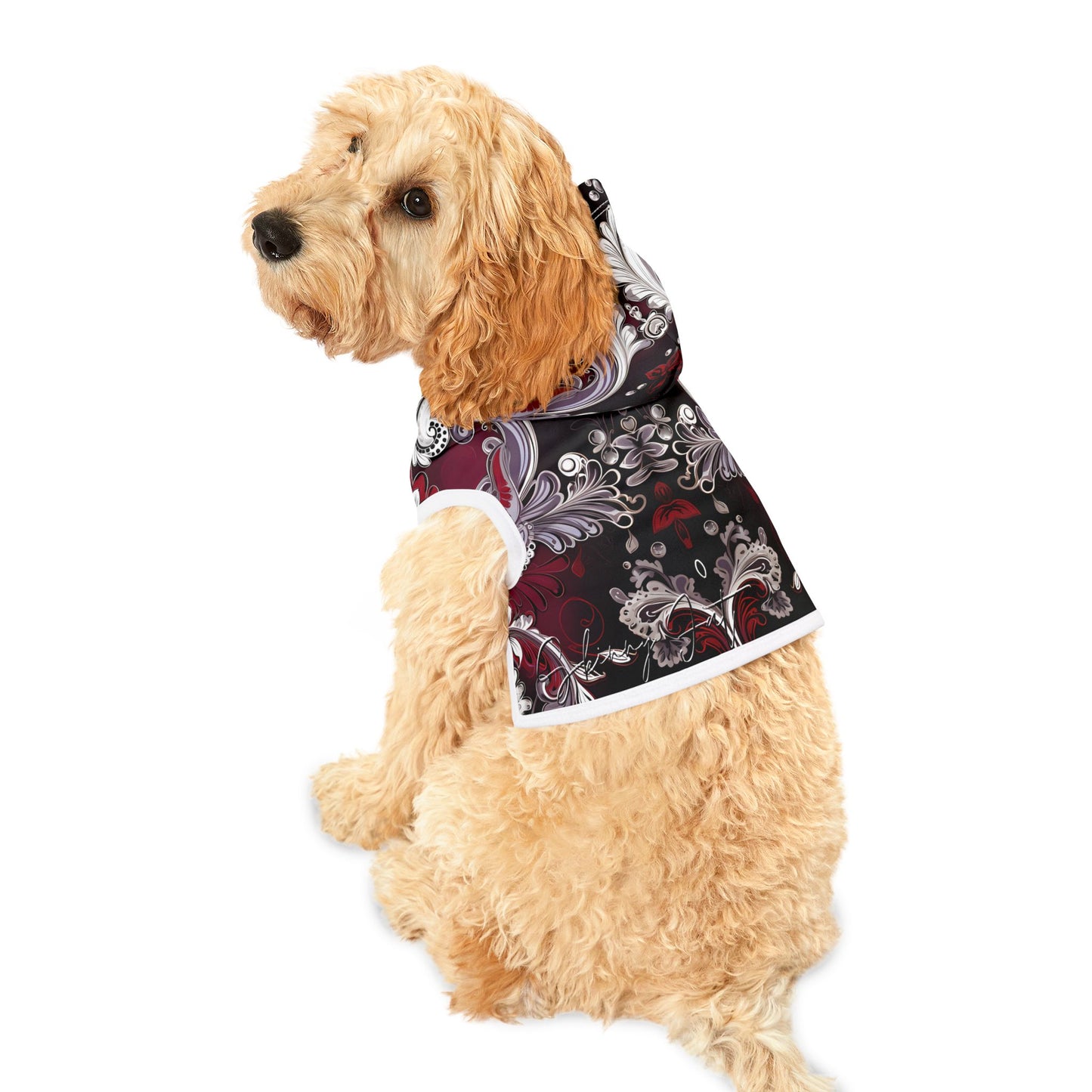 Pet hoodies printed with Ai graphics, polyester made light weight, cozy breathable pet apparel, stylish pet clothing, small pet grooming