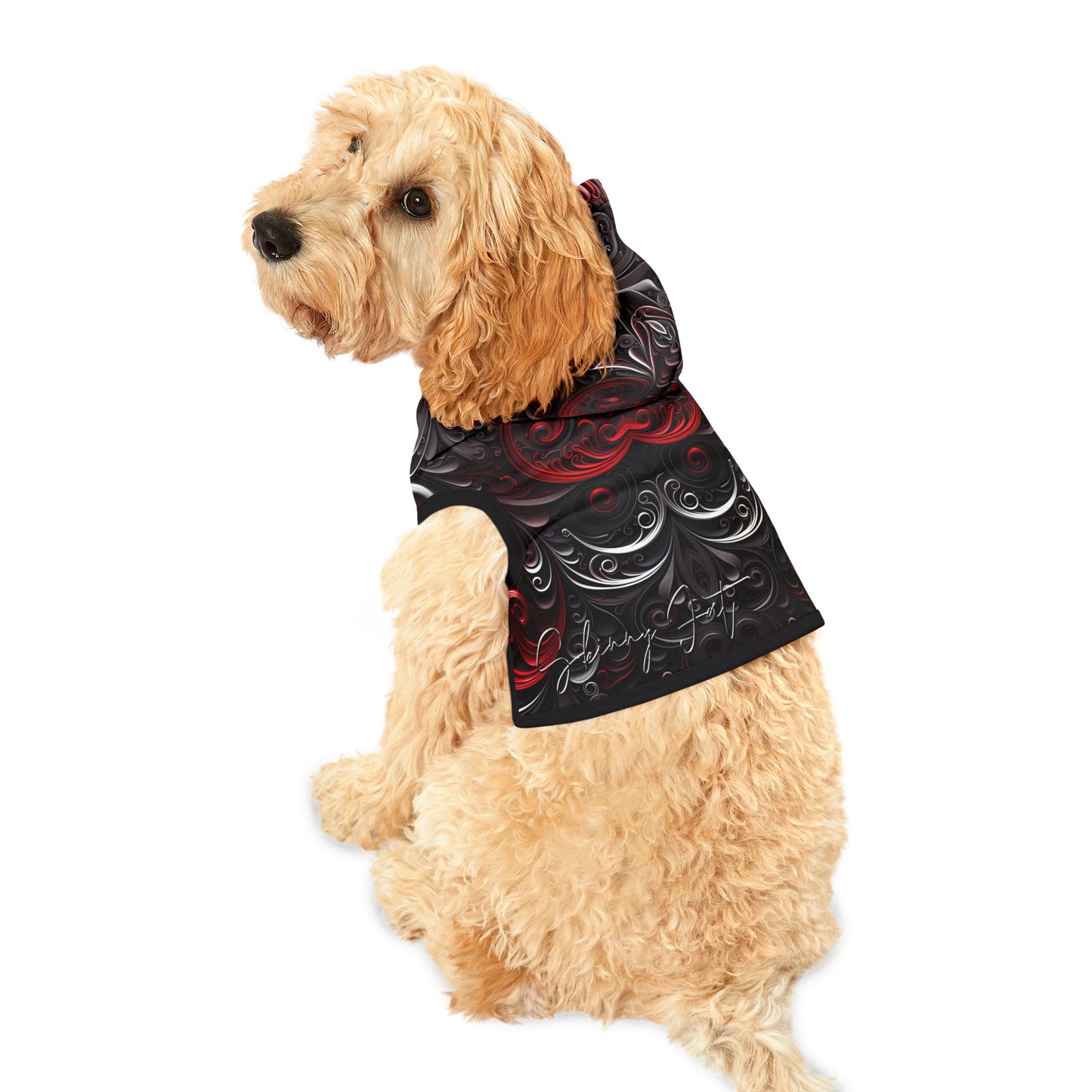 Pet hoodies printed with Ai graphics, polyester made light weight, cozy breathable pet apparel, stylish pet clothing, small pet grooming