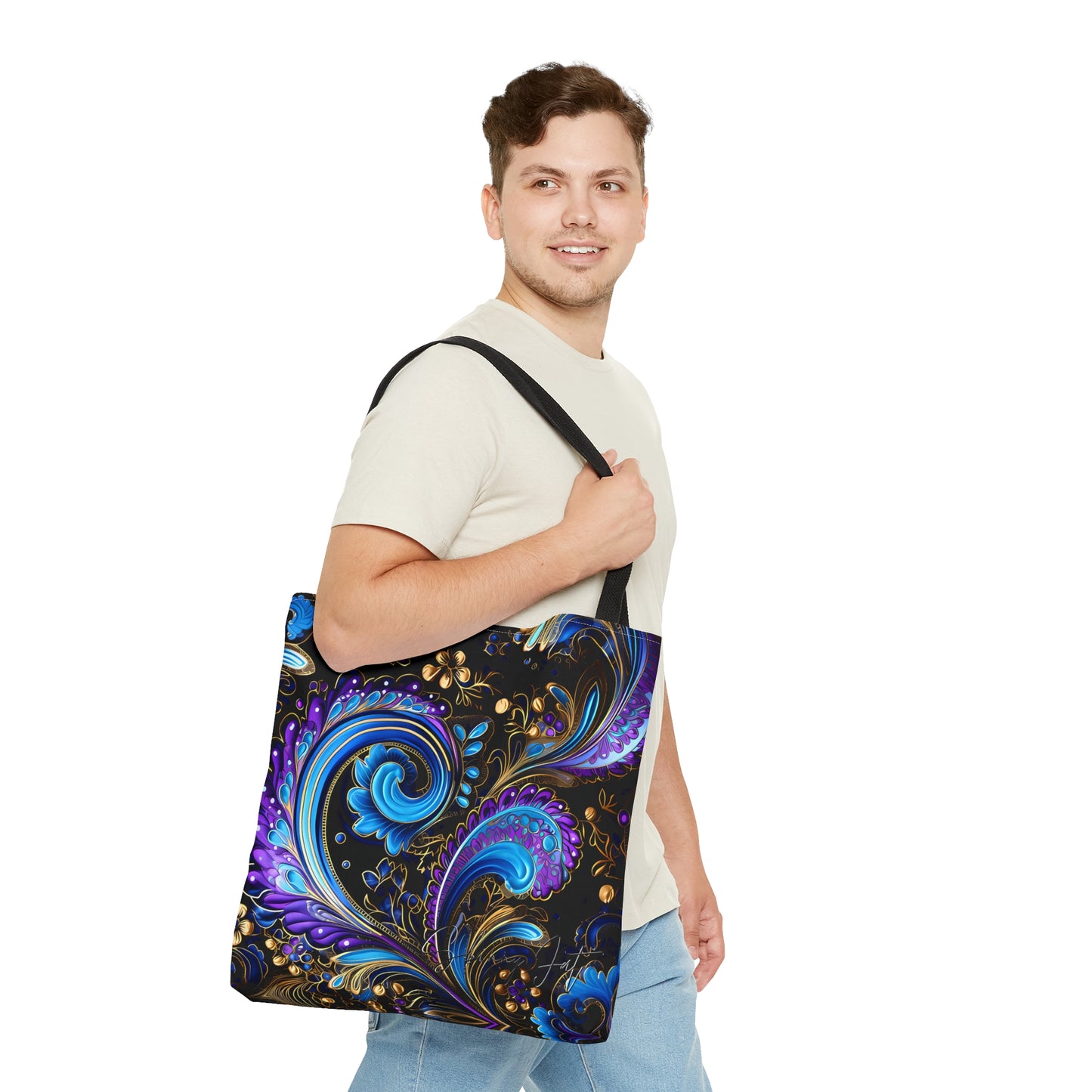 Artistic tote bag purple blue regal paisley inspired Watercolour design abstract art tote bag creative fashion gift for teen artist fashion