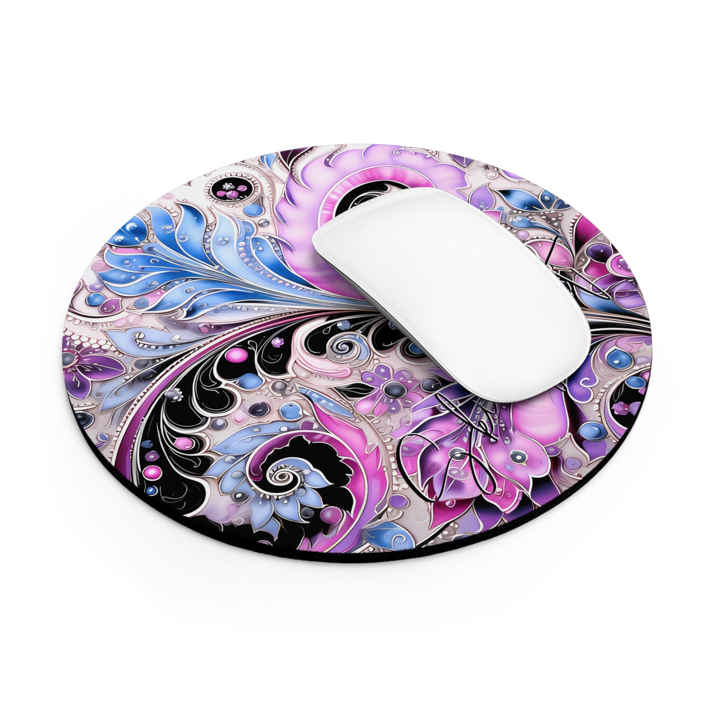 Mouse pad with Ai graphic printed image on circle style gift of Cosmic Creations AI-Infused Circle Mouse Pad gift Captivating Graphic Print