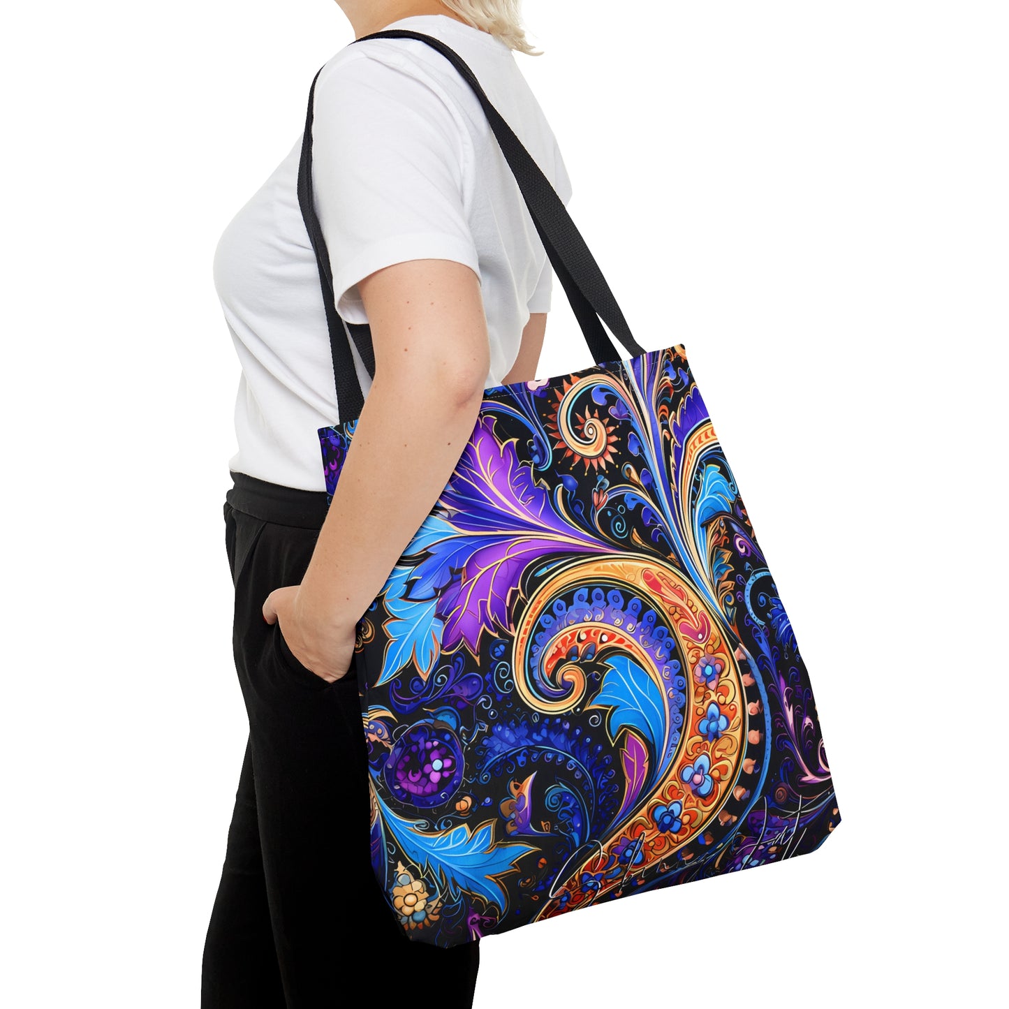 Artistic tote bag purple blue regal paisley inspired Watercolour design abstract art tote bag creative fashion gift for teen artist fashion