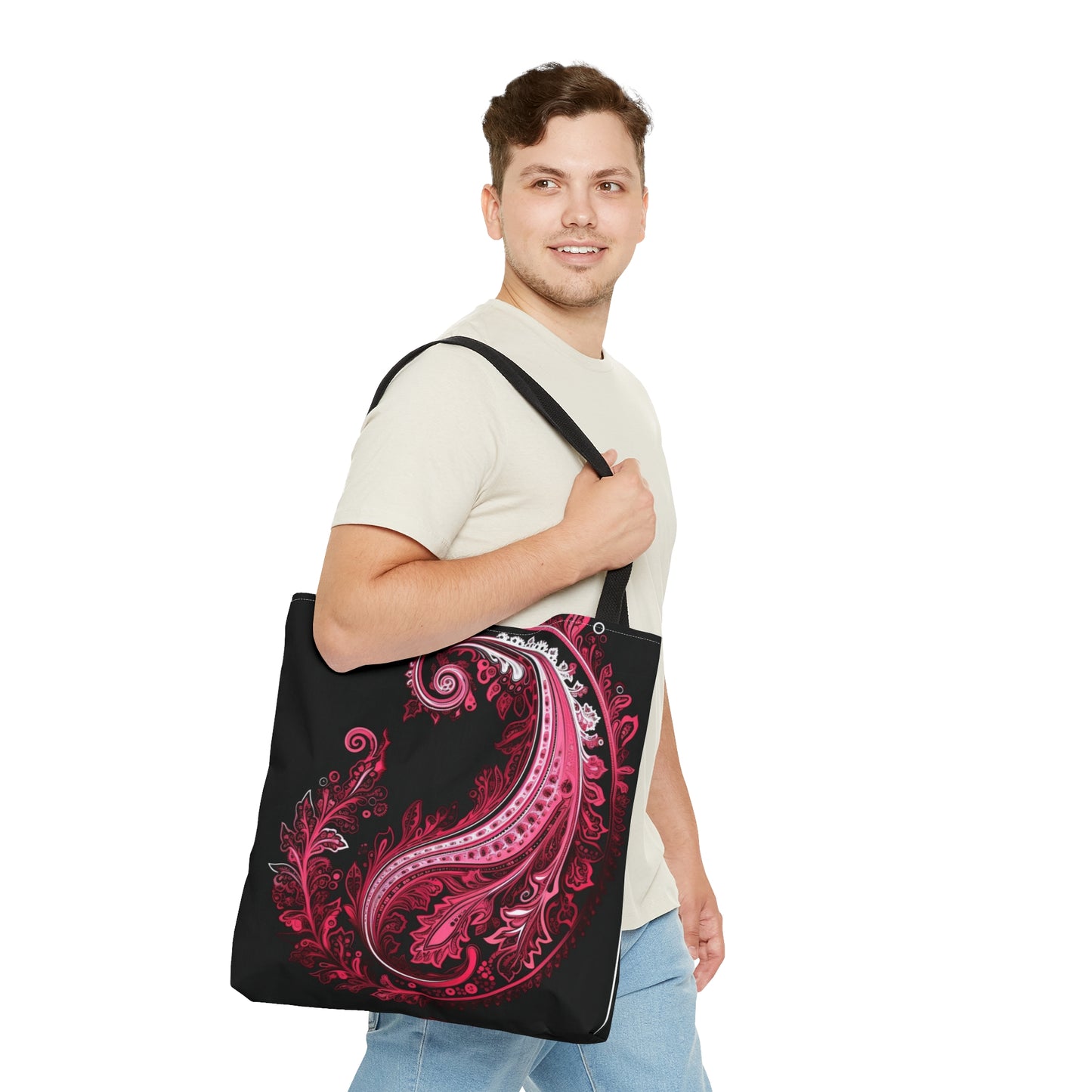 Tote bag with pink a paisley inspired Watercolour design abstract art tote bag painting tote creative fashion teen artist fashion