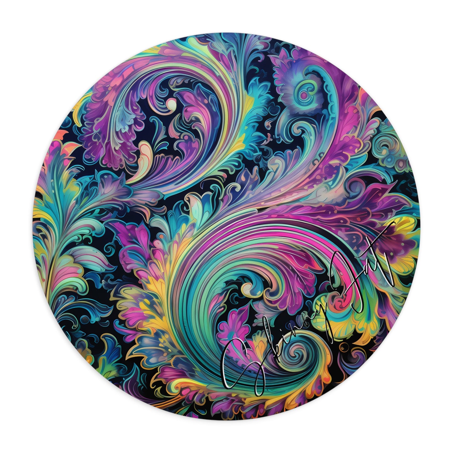 Mouse pad with Ai graphic printed image on circle style gift of Cosmic Creations AI-Infused Circle Mouse Pad gift Captivating Graphic Print