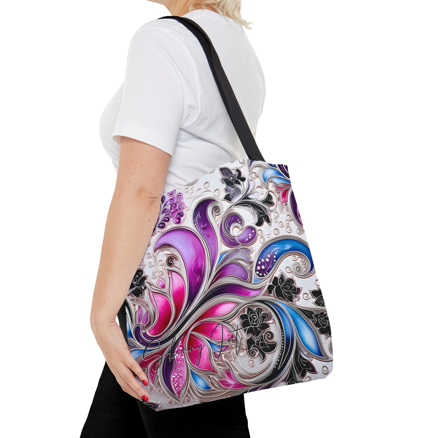 Artistic tote bag pink blue regal paisley inspired Watercolour design abstract art tote bag creative fashion gift for teen artist fashion