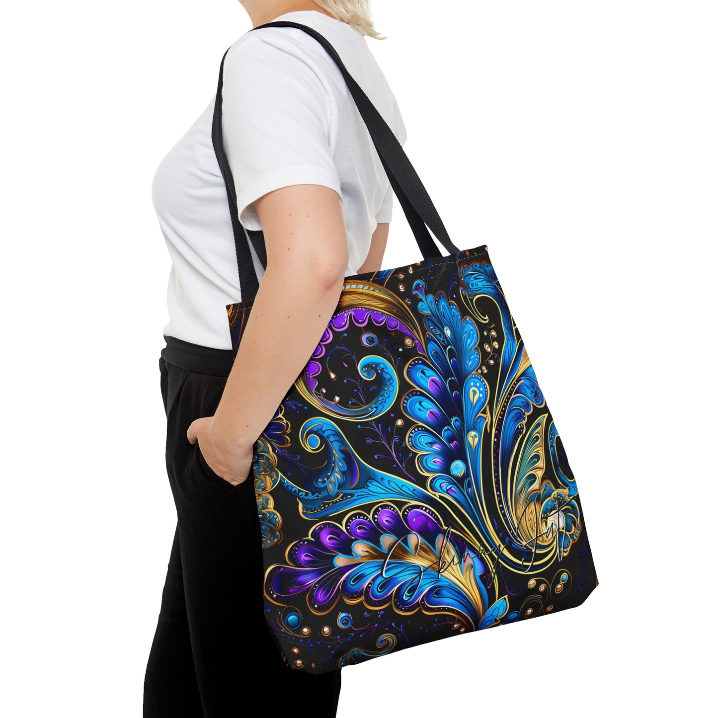 Artistic tote bag purple blue regal paisley inspired Watercolour design abstract art tote bag creative fashion gift for teen artist fashion