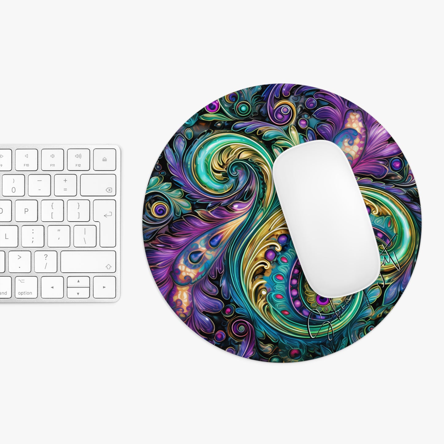 Mouse pad with Ai graphic printed image on circle style gift of Cosmic Creations AI-Infused Circle Mouse Pad gift Captivating Graphic Print