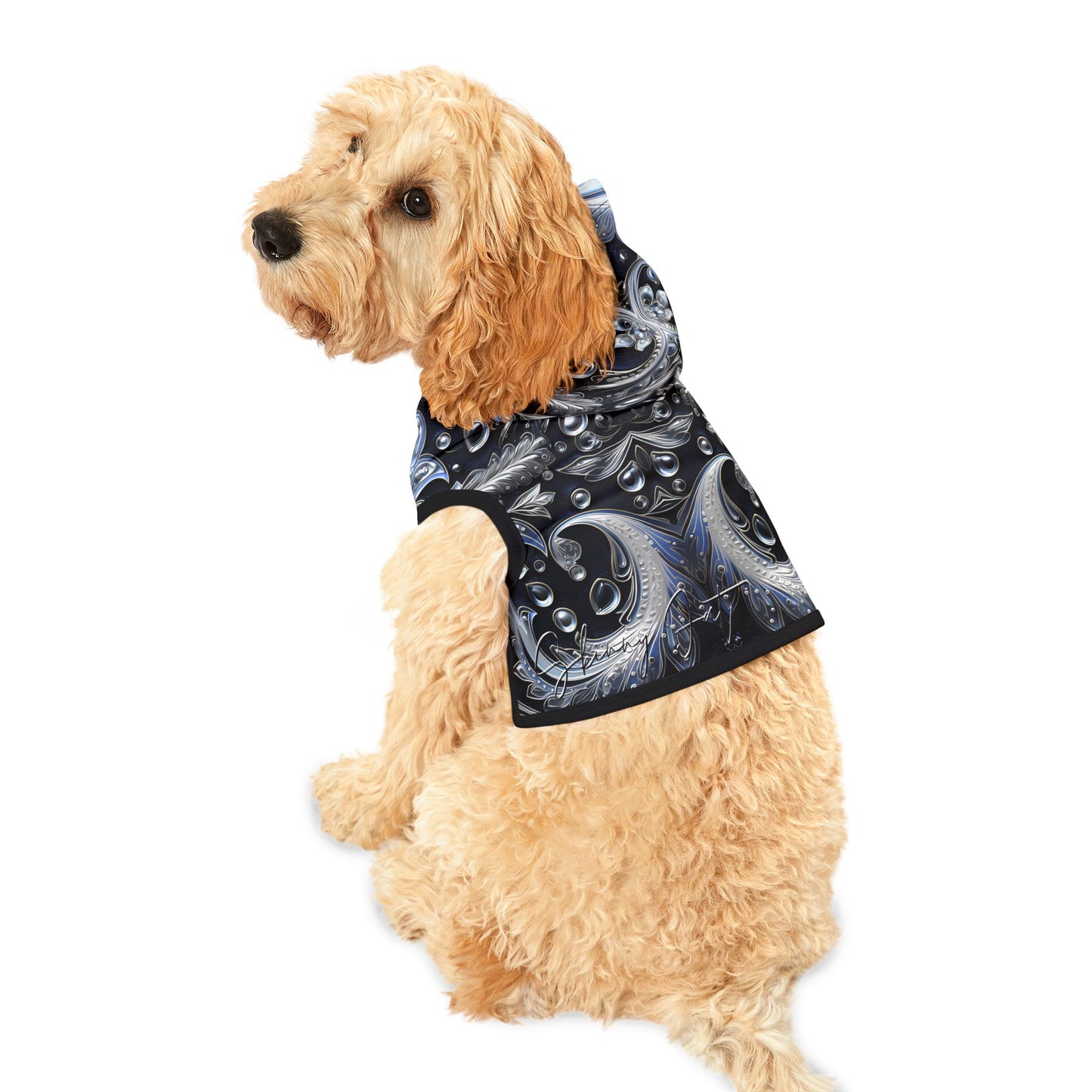 Pet hoodies printed with Ai graphics, polyester made light weight, cozy breathable pet apparel, stylish pet clothing, small pet grooming