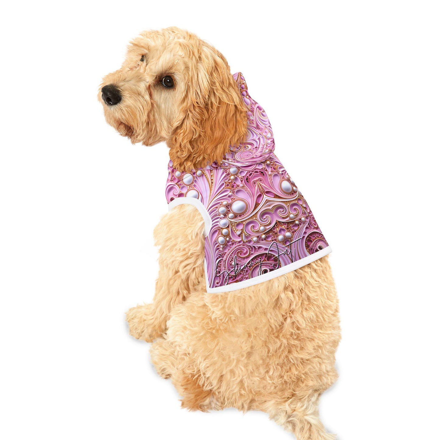 Pet hoodies printed with Ai graphics, polyester made light weight, cozy breathable pet apparel, stylish pet clothing, small pet grooming