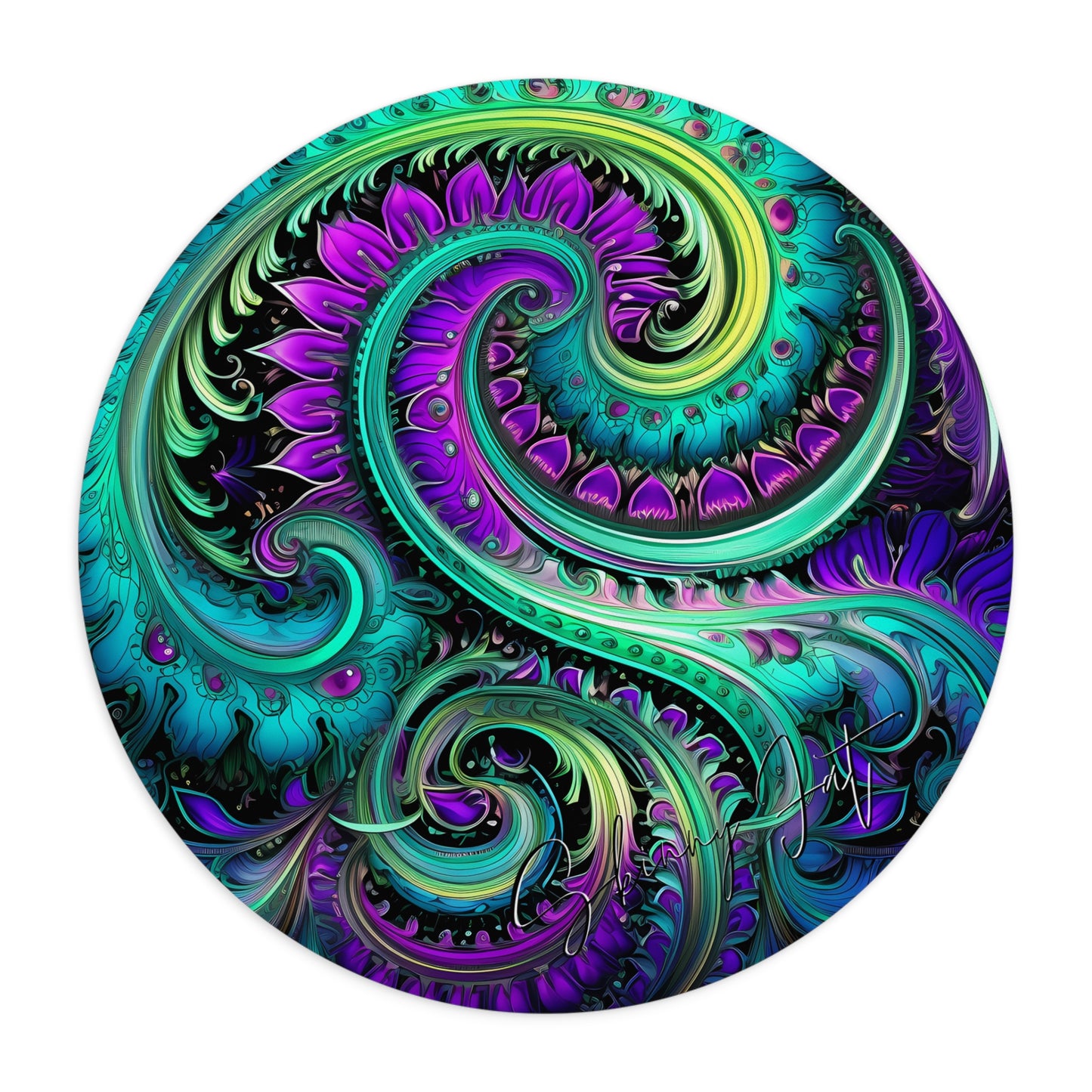 Mouse pad with Ai graphic printed image on circle style gift of Cosmic Creations AI-Infused Circle Mouse Pad gift Captivating Graphic Print