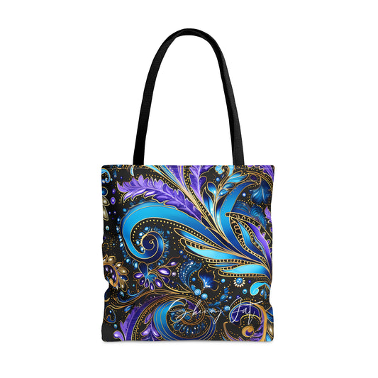 Artistic tote bag purple blue regal paisley inspired Watercolour design abstract art tote bag creative fashion gift for teen artist fashion