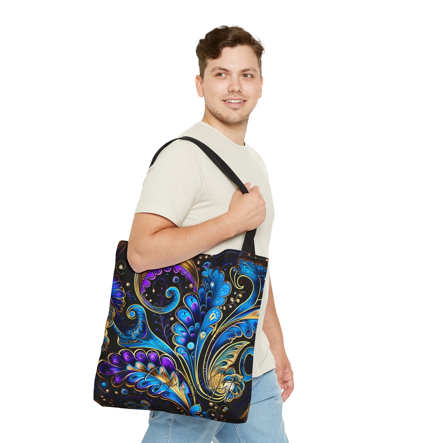 Artistic tote bag purple blue regal paisley inspired Watercolour design abstract art tote bag creative fashion gift for teen artist fashion